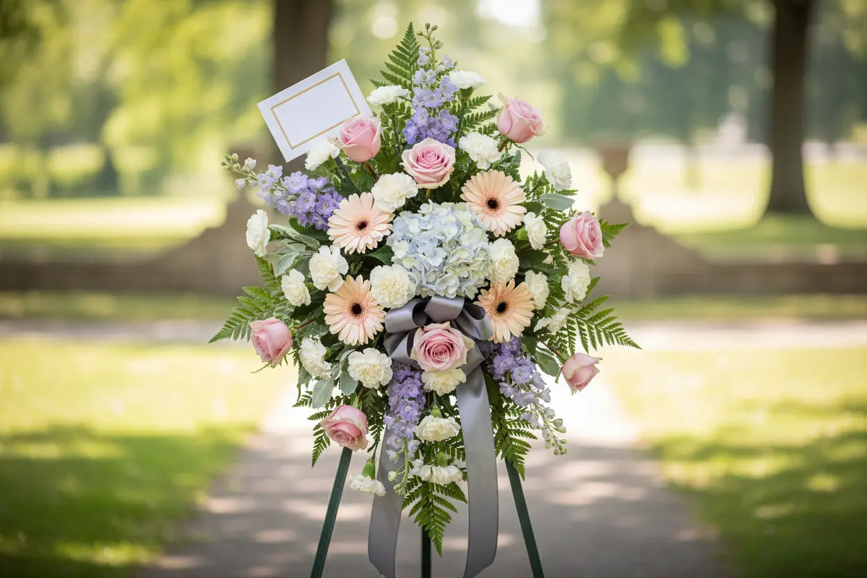 todayful Flowerdot Satin SH ☆ Elegant Funeral Standing Spray for Sympathy & Tribute – Chez Joy