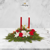 white and red flowers, Christmas green and decors