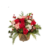 Christmas green, red roses,  pine cone