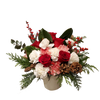 Christmas green, red roses and cone