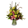 oriental lilies, green mums and lime roses