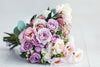 pastel bouquet, light purple rose and pink flowers