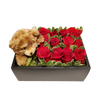 1 dozen red roses with teddy bear