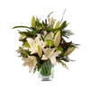 white lilies and winter greens