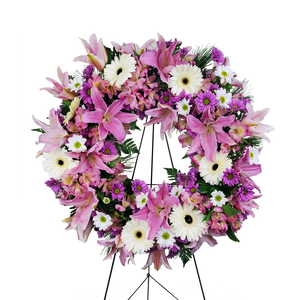 funeral wreath pink white color